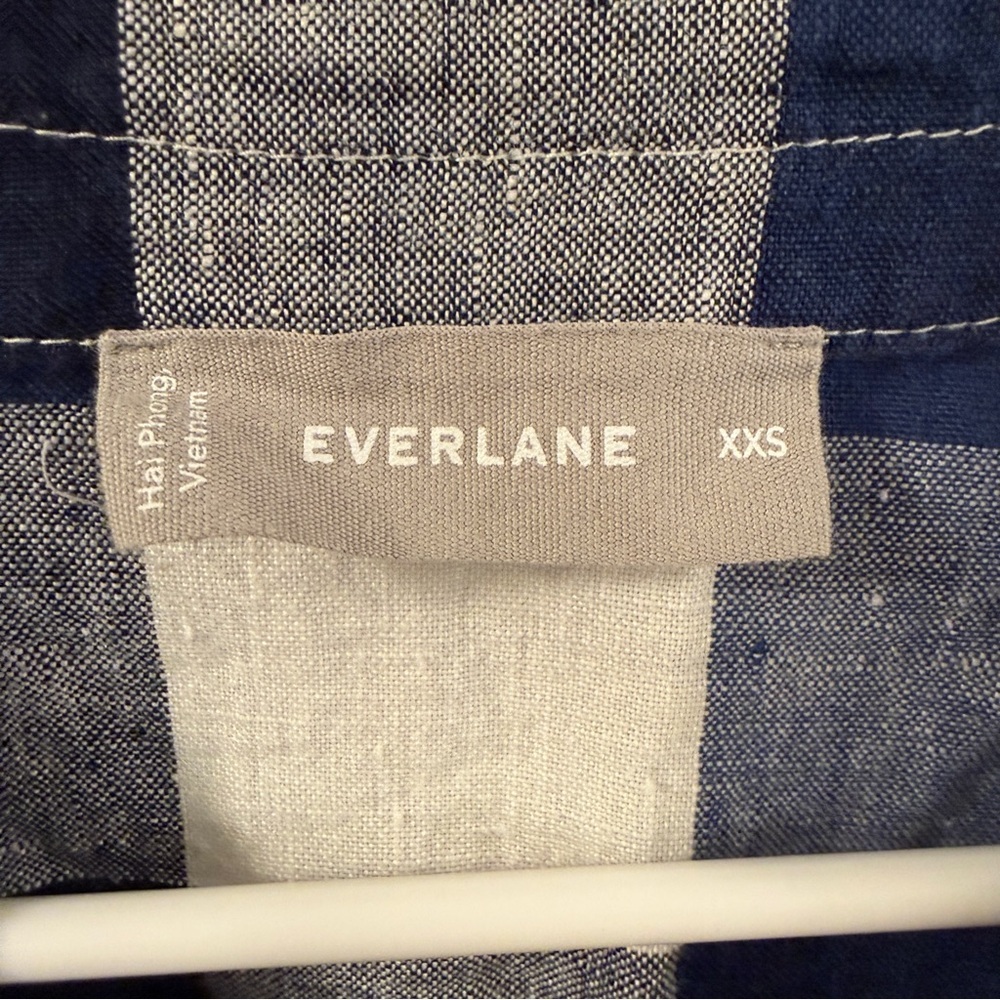 Everlane Navy Buffalo Check Boxy Linen Top Women’s XXS - Picture 2 of 4